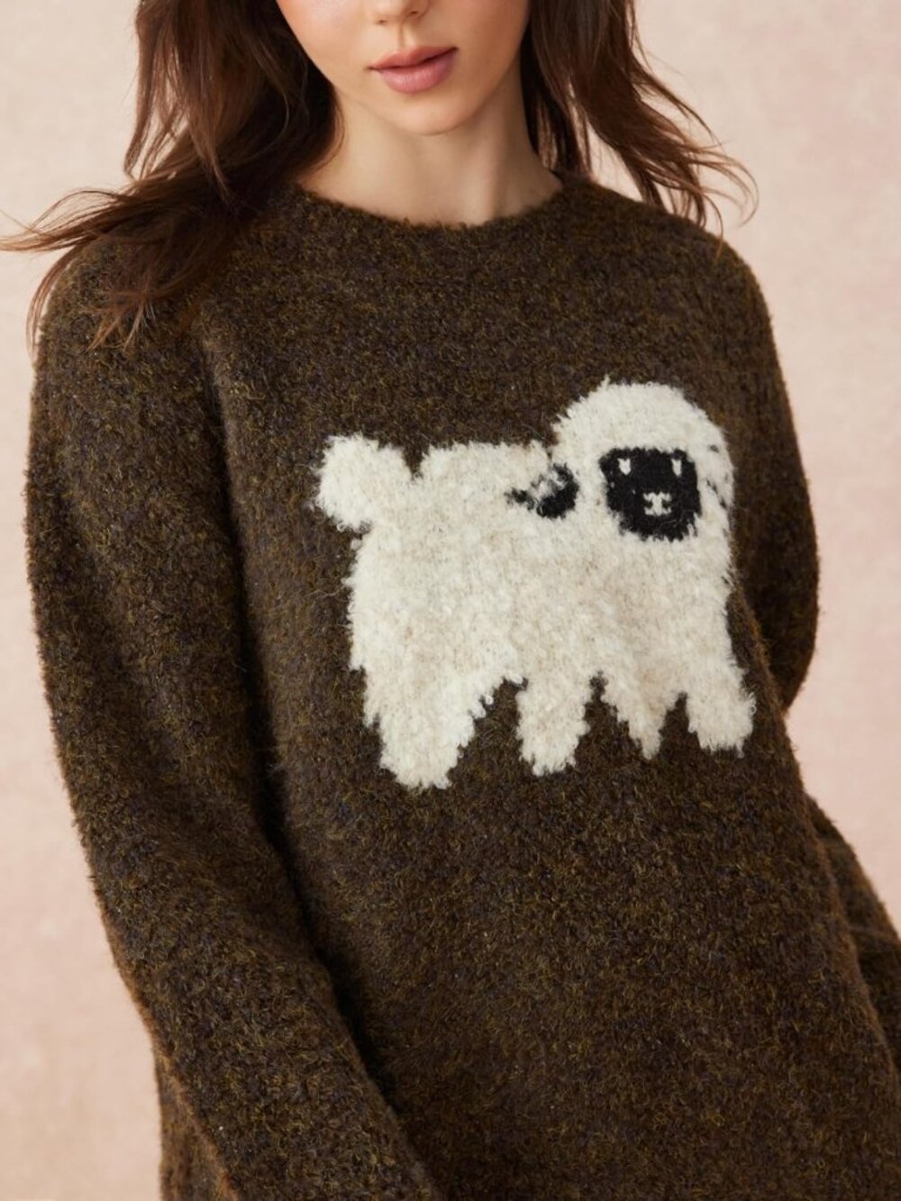 Cozy Oversized Wool Blend Sweater for Women | Cute Sheep Pattern Pullover - Picture 8 of 8